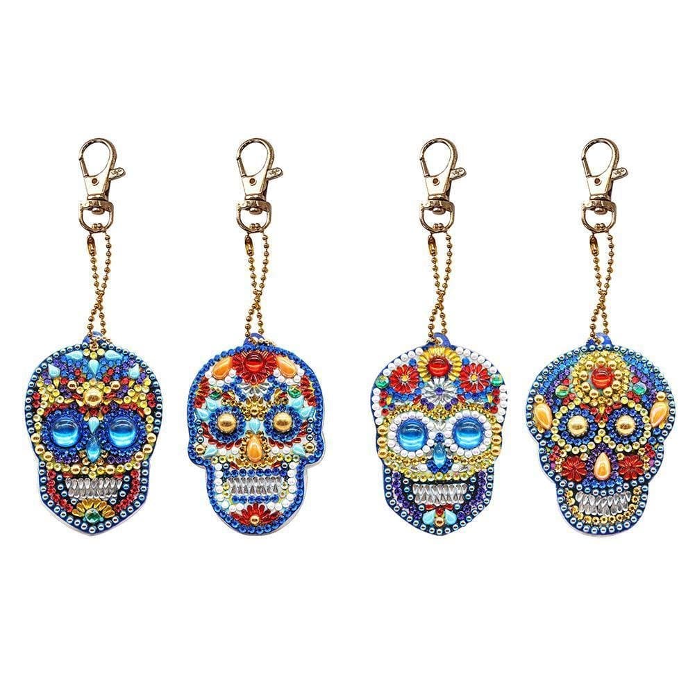 4pcs DIY Skull Special-shaped Full Drill Diamond  Keychain ktclubs.com