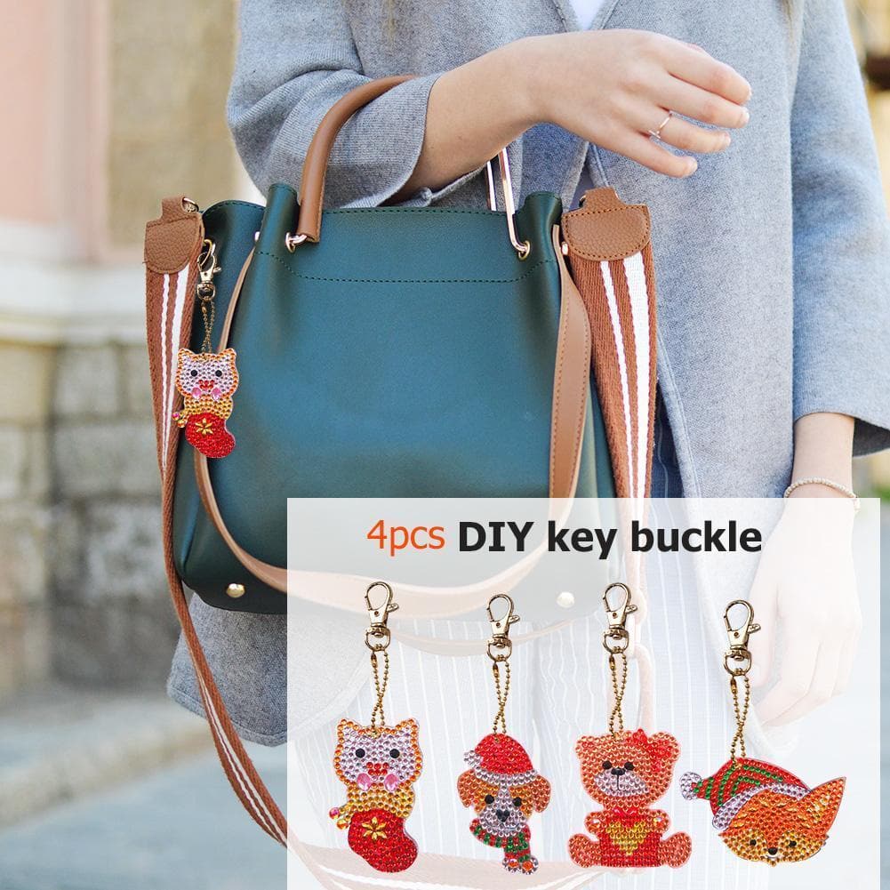 4pcs DIY Xmas Animal Full Drill Special Shaped Diamond Keychain ktclubs.com