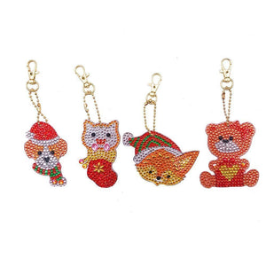 4pcs DIY Xmas Animal Full Drill Special Shaped Diamond Keychain ktclubs.com