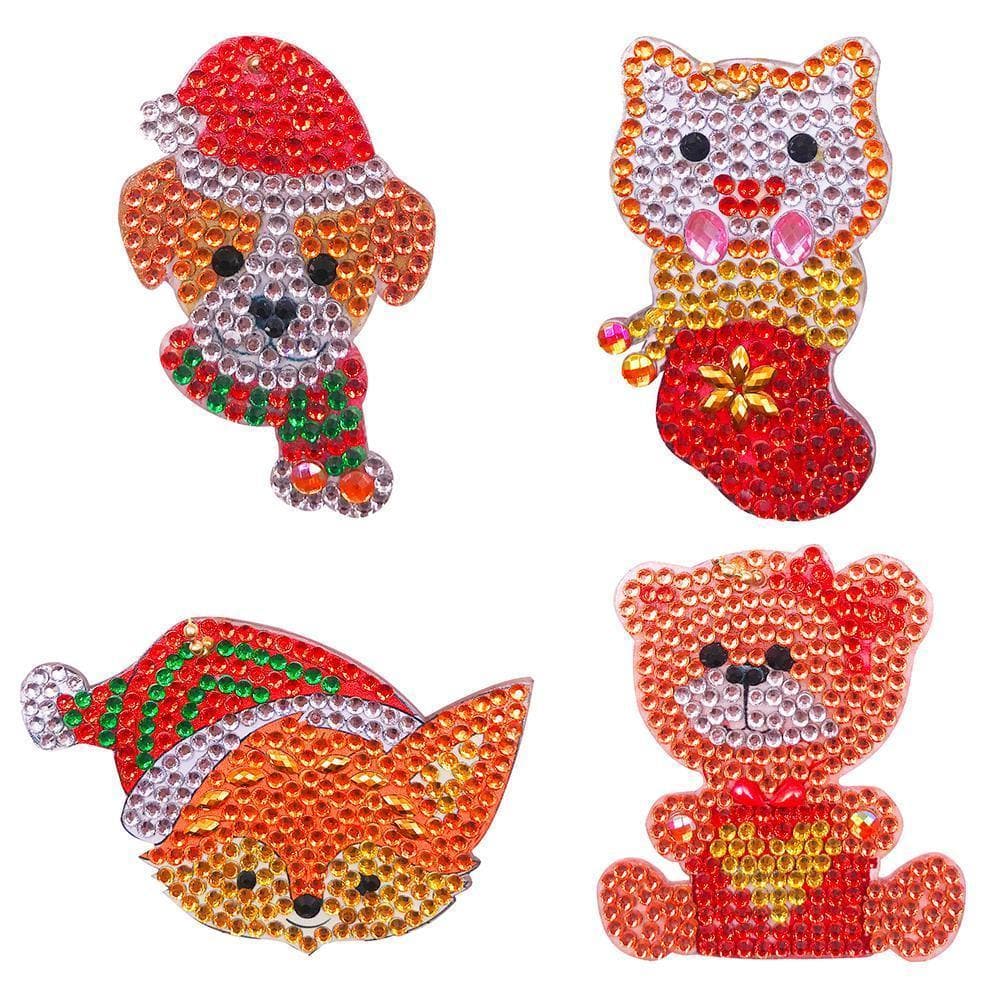 4pcs DIY Xmas Animal Full Drill Special Shaped Diamond Keychain ktclubs.com