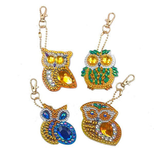 4pcs Owl DIY Special Shape Full Drills Diamond Keychain ktclubs.com