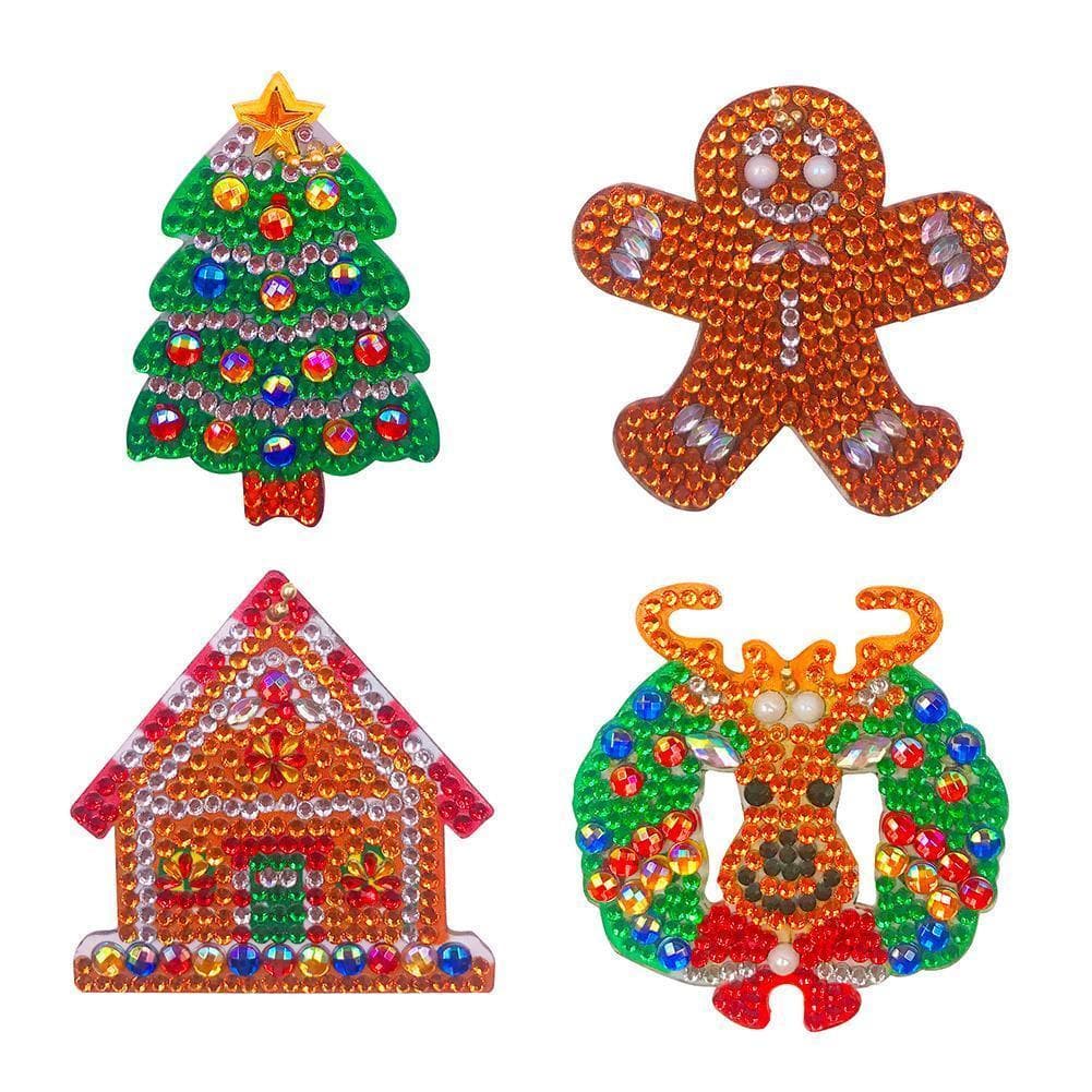 4pcs  Xmas Tree Elk DIY Full Drill Special Shaped Diamond  Keychain ktclubs.com