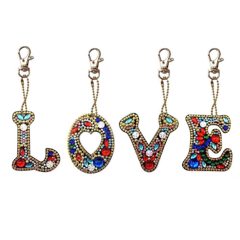 4pcs/set DIY Love Full Drill Special Shaped Diamond  Keychain ktclubs.com