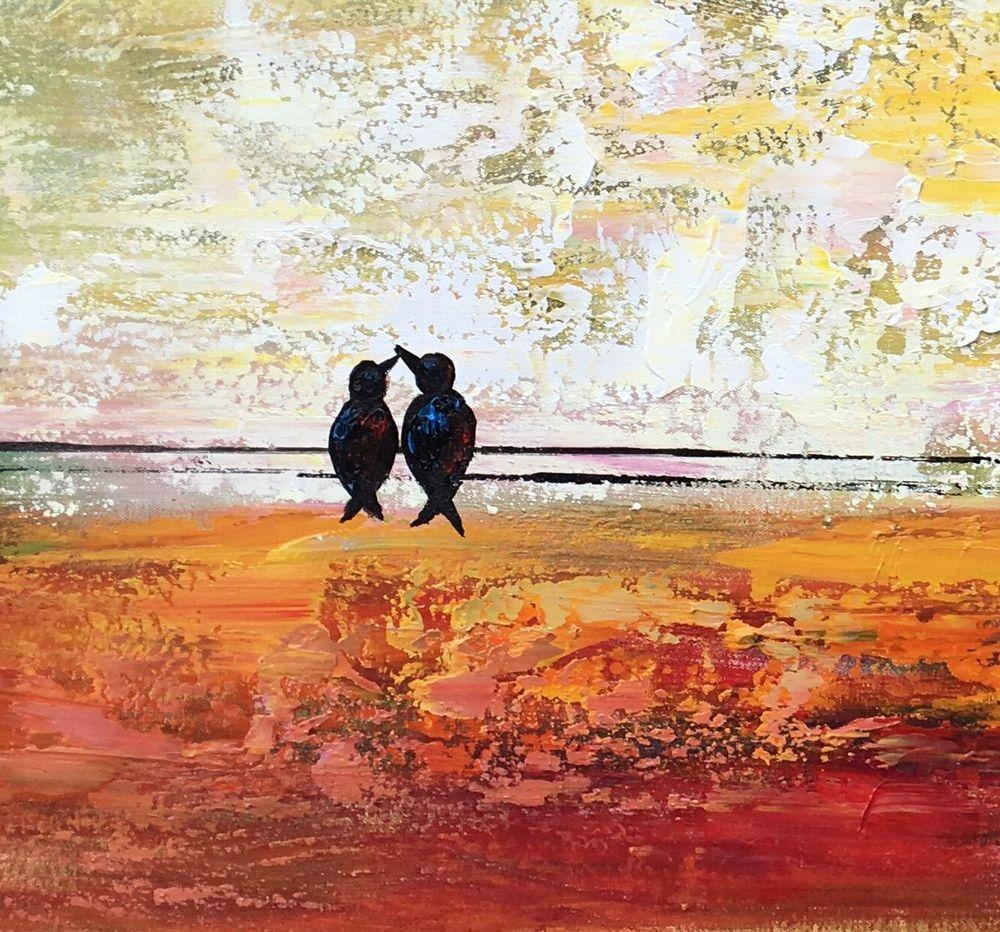 Bird at Wire Painting, Original Painting for Sale, Large Canvas Paintings, Simple Modern Painting, Love Birds Painting, Anniversary Gift