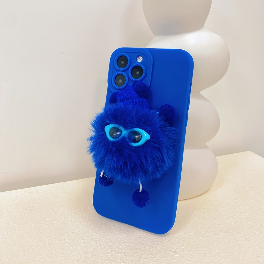 Cute Plush Blue Fur Ball Little Monster Cell Phone Case