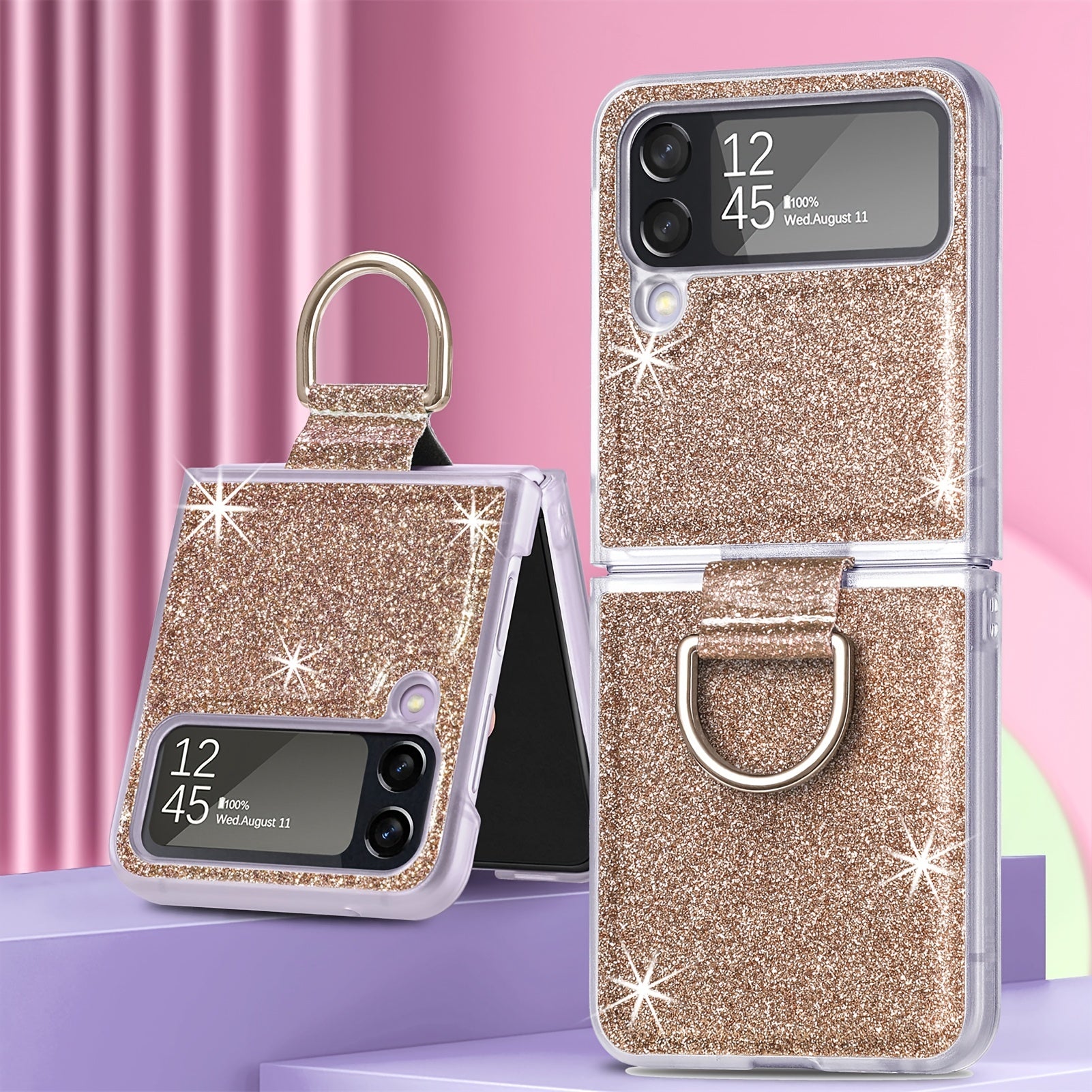 Phone Case, PU Glitter Creative Phone Protective Case Cover With Ring Buckle, Phone Case