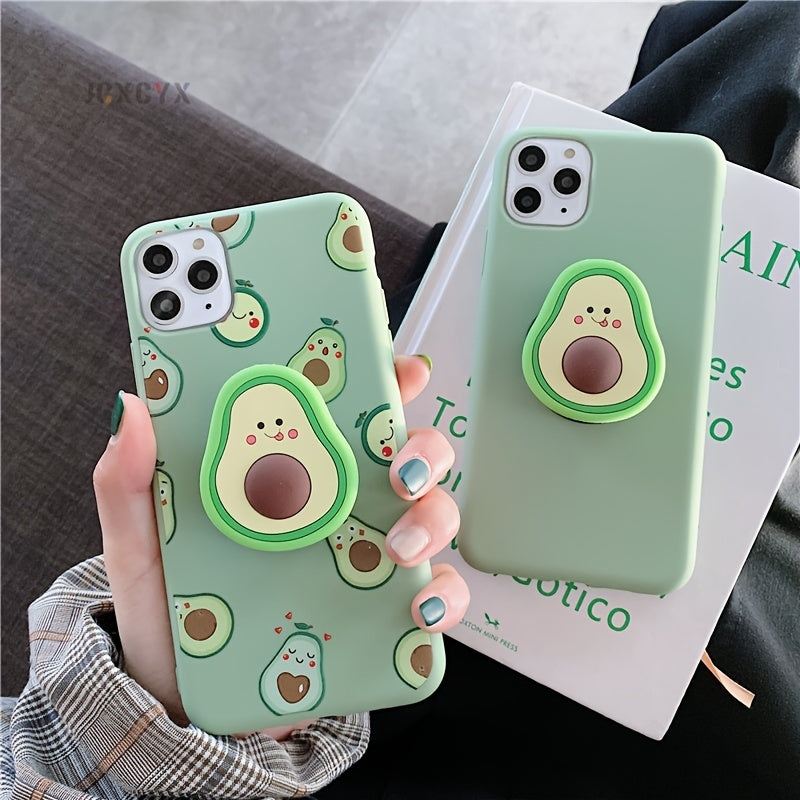 3D Luxury Cute Cartoon Fruit Avocado Soft Silicone Phone Case  With Bracket