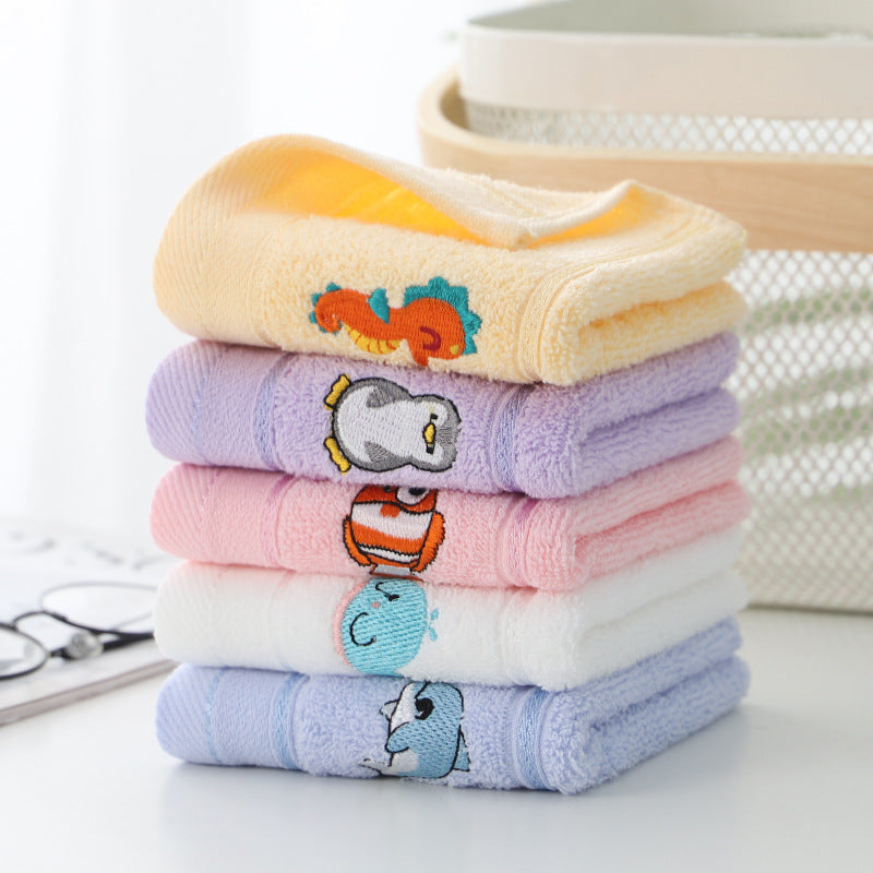 5pcs Children's Pure Cotton Cartoon Animal Primary Baby School Students Face Towel ,Soft Absorbent Household Bath 9.4*17.7inch Towel