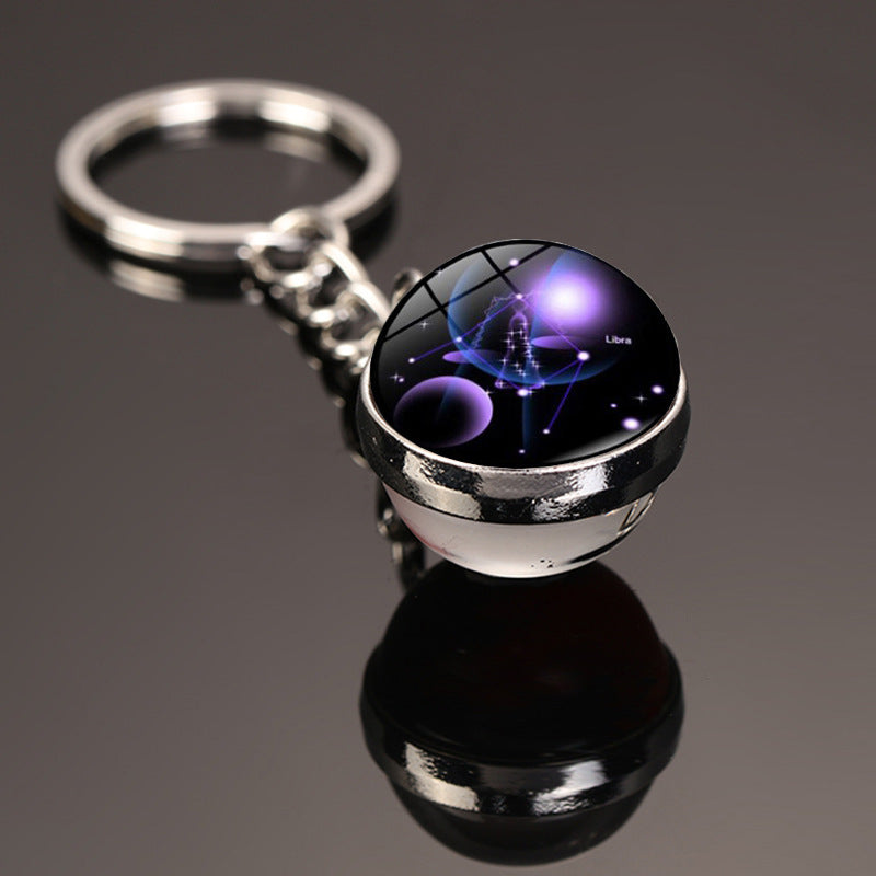 Keychain-12 constellation style glass ball