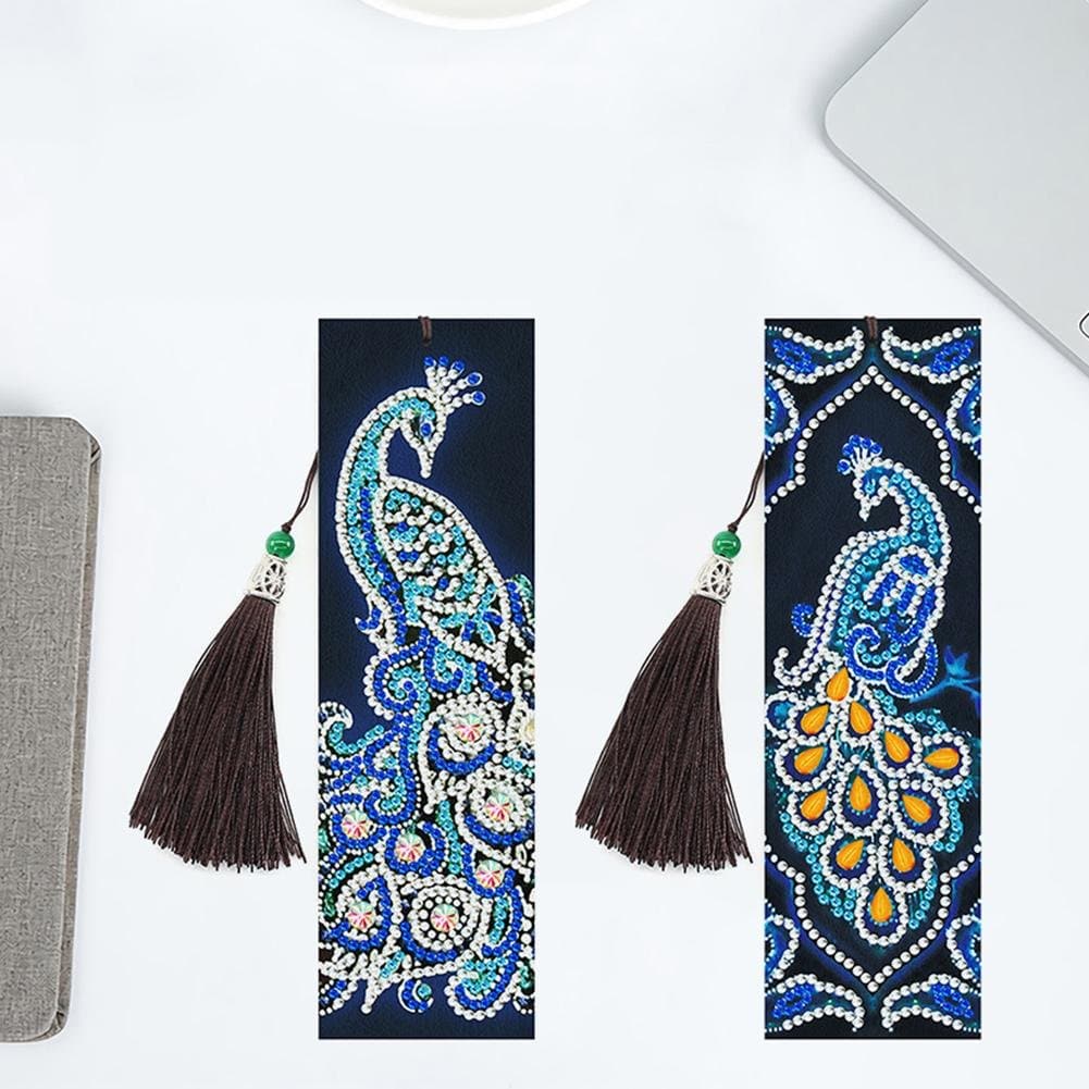 5D DIY Special Shaped Diamond Painting Leather Peacock Tassel Art Bookmarks ktclubs.com