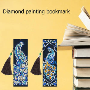 5D DIY Special Shaped Diamond Painting Leather Peacock Tassel Art Bookmarks ktclubs.com