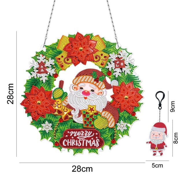 5D DIY diamond painting wreath with LED lights and keychain pendant kit shaped diamond art wall home decoration Christmas gift ktclubs.com