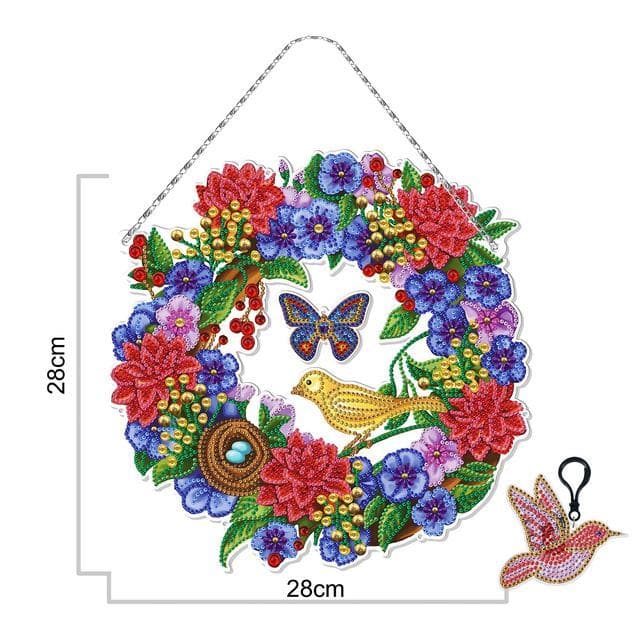 5D DIY diamond painting wreath with LED lights and keychain pendant kit shaped diamond art wall home decoration Christmas gift ktclubs.com