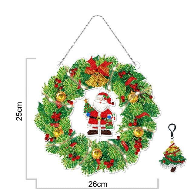 5D DIY diamond painting wreath with LED lights and keychain pendant kit shaped diamond art wall home decoration Christmas gift ktclubs.com