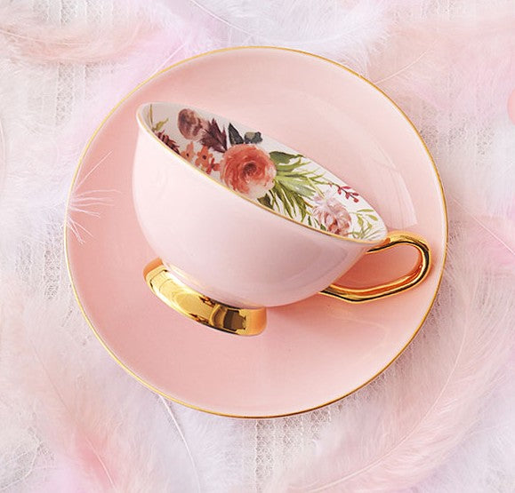 Royal Bone China Porcelain Tea Cup Set, Elegant Flower Pattern Ceramic Coffee Cups, Beautiful British Tea Cups, Unique Afternoon Tea Cups and Saucers in Gift Box