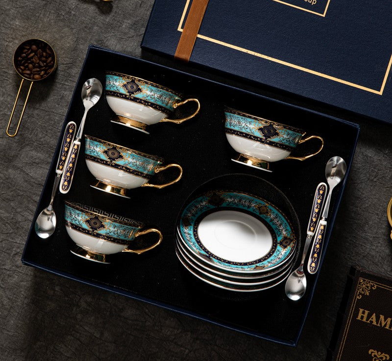 Unique Tea Cup and Saucer in Gift Box, Elegant British Ceramic Coffee Cups, Bone China Porcelain Tea Cup Set for Office