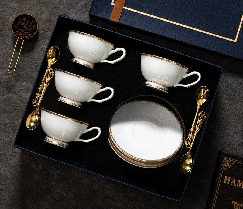 Bone China Porcelain Coffee Cup Set, White Ceramic Cups, Elegant British Ceramic Coffee Cups, Unique Tea Cup and Saucer in Gift Box