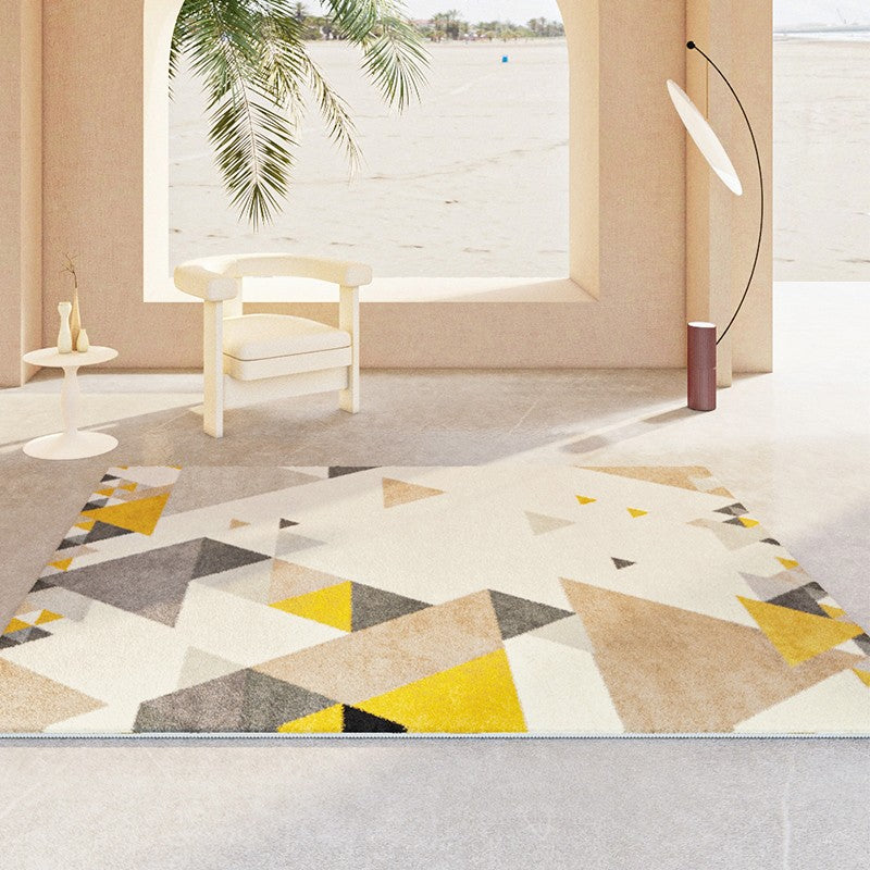 Bedroom Modern Rugs, Large Geometric Floor Carpets, Modern Living Room Area Rugs, Yellow Abstract Modern Rugs under Dining Room Table
