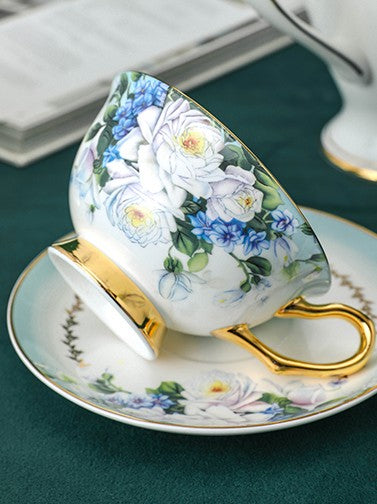 Royal Bone China Porcelain Tea Cup Set, Rose Flower Pattern Ceramic Cups, Elegant British Ceramic Coffee Cups, Unique Tea Cup and Saucer in Gift Box