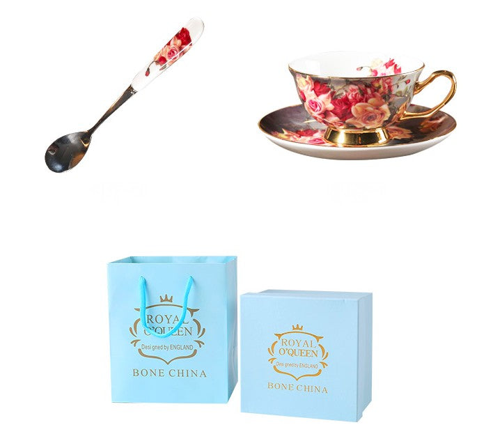 Ceramic Tea Cups and Saucers in Gift Box, Rose Flower Royal Bone China Porcelain Tea Cup Set, Elegant Ceramic Coffee Cups, Beautiful British Tea Cups