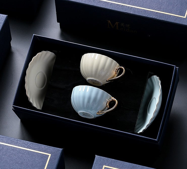 Elegant Macaroon Ceramic Coffee Cups, Beautiful British Tea Cups, Creative Bone China Porcelain Tea Cup Set, Unique Tea Cups and Saucers in Gift Box as Birthday Gift