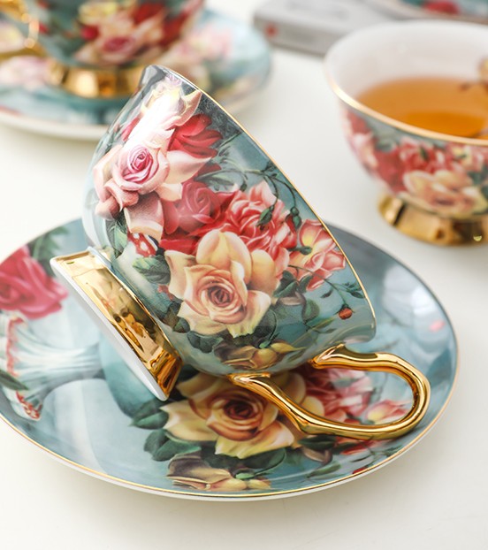 Rose Royal Ceramic Cups, Elegant Flower Ceramic Coffee Cups, Afternoon Bone China Porcelain Tea Cup Set, Unique Tea Cups and Saucers in Gift Box