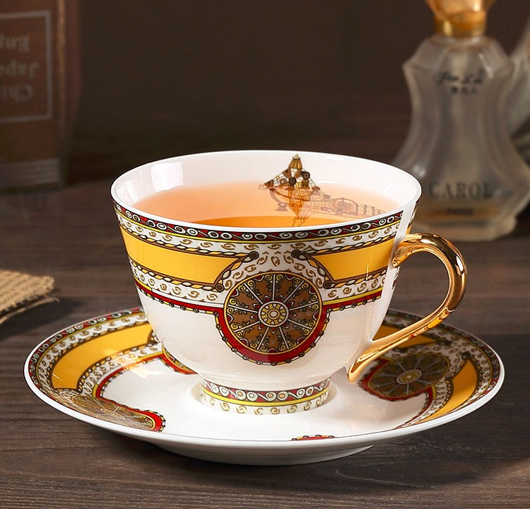 Handmade Beautiful British Tea Cups, Creative Bone China Porcelain Tea Cup Set, Yellow Royal Ceramic Coffee Cups, Unique Tea Cups and Saucers