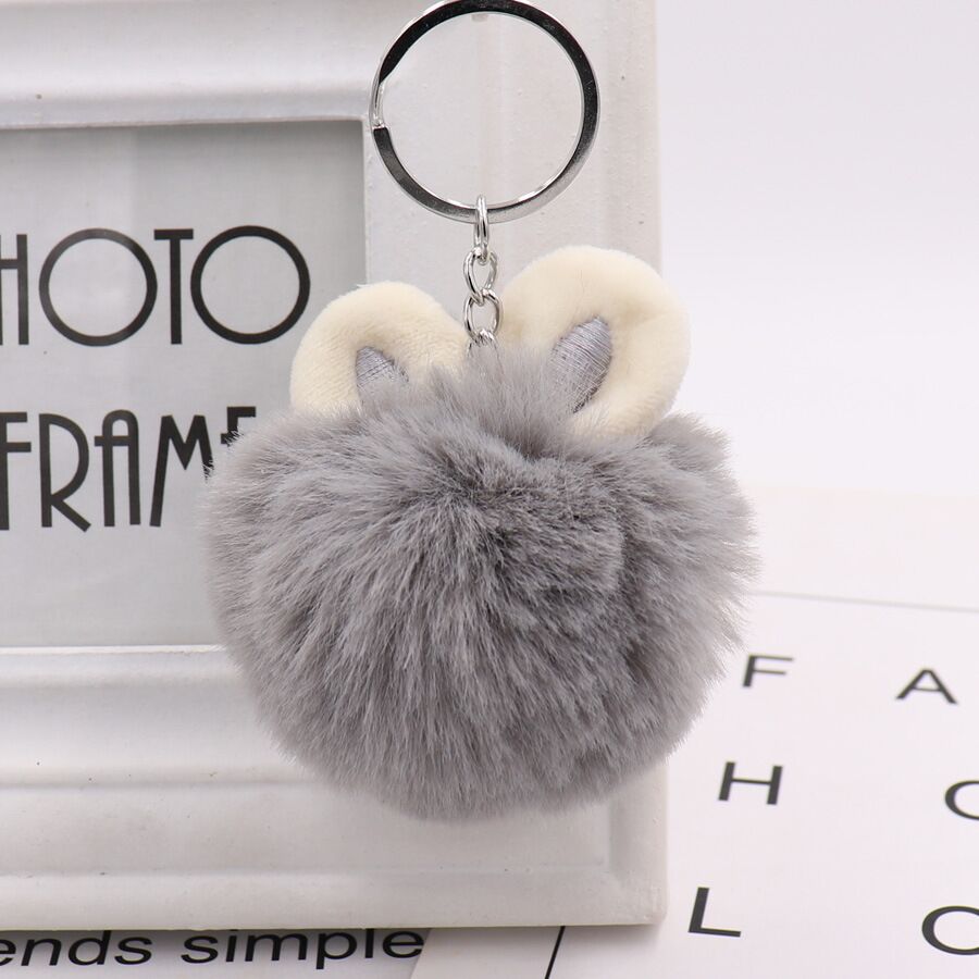 Cute Bunny Ears Hairball Bag Pendant Car Keychain