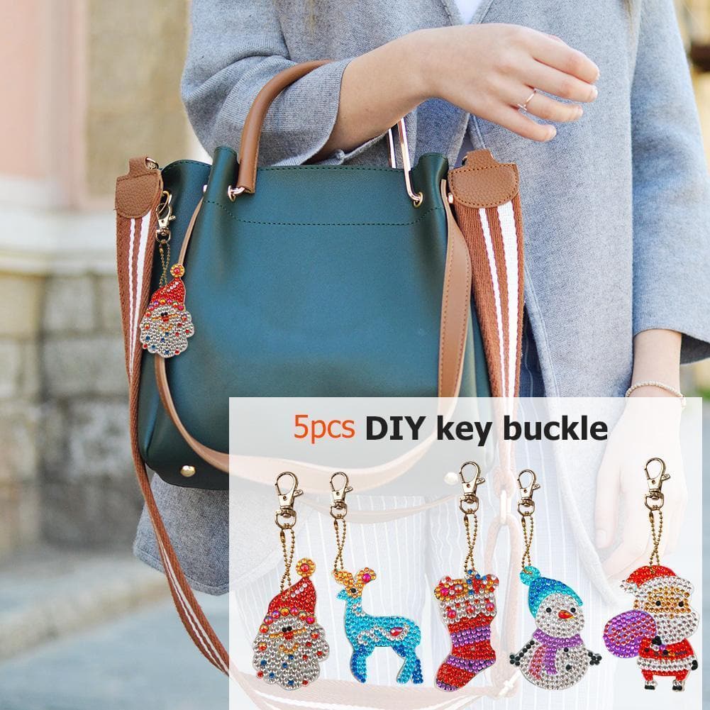 5pcs Christmas DIY Full Drill Special Shaped Diamond  Keychain ktclubs.com