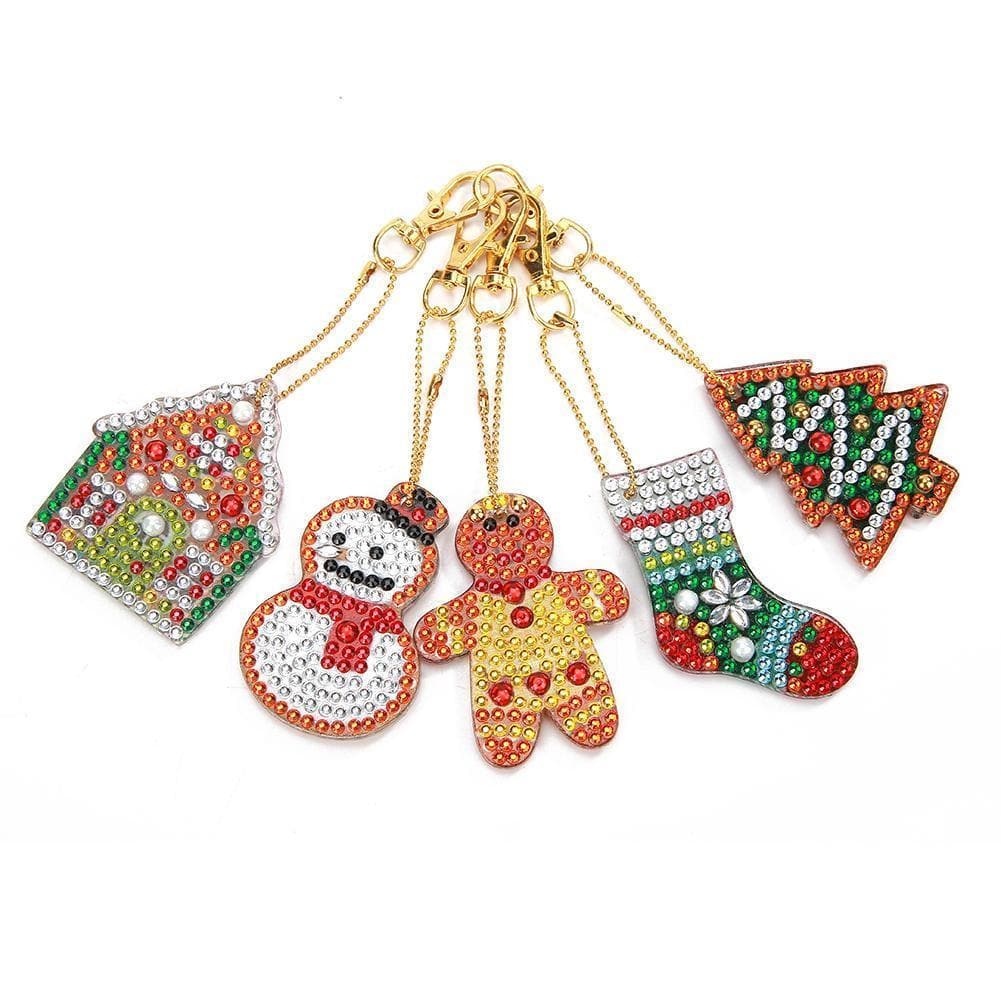 5pcs Christmas DIY Full Drill Special Shaped Diamond  Keychain ktclubs.com