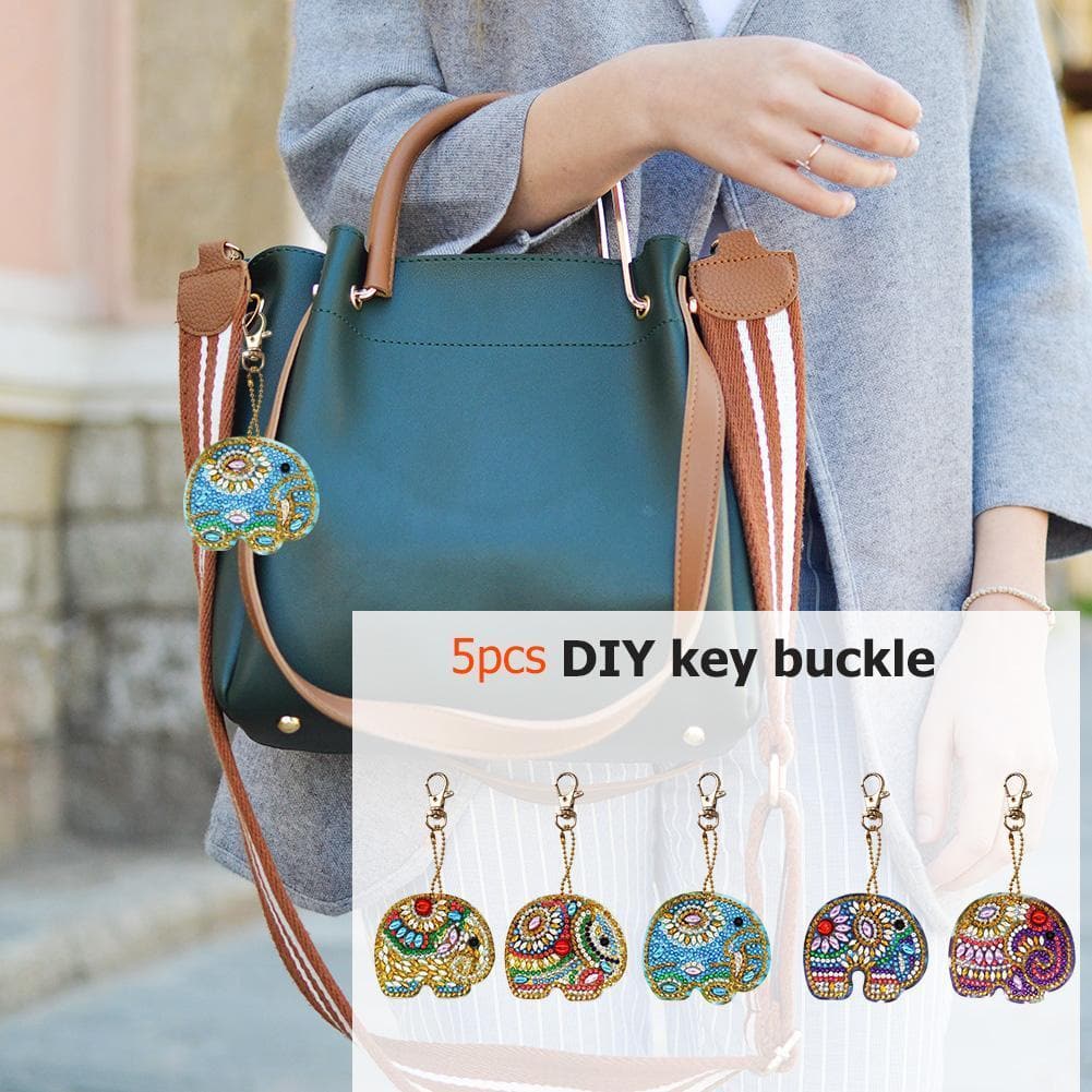 5pcs DIY  Elephant Full Drill Special Shaped Diamond  Keychain ktclubs.com