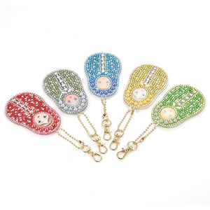 5pcs DIY Full Drill Diamond Painting Special Shaped Russian Doll Keychain ktclubs.com