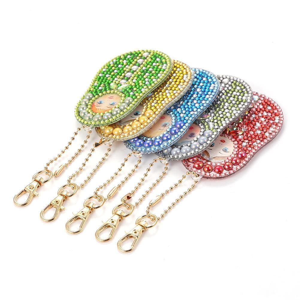 5pcs DIY Full Drill Diamond Painting Special Shaped Russian Doll Keychain ktclubs.com