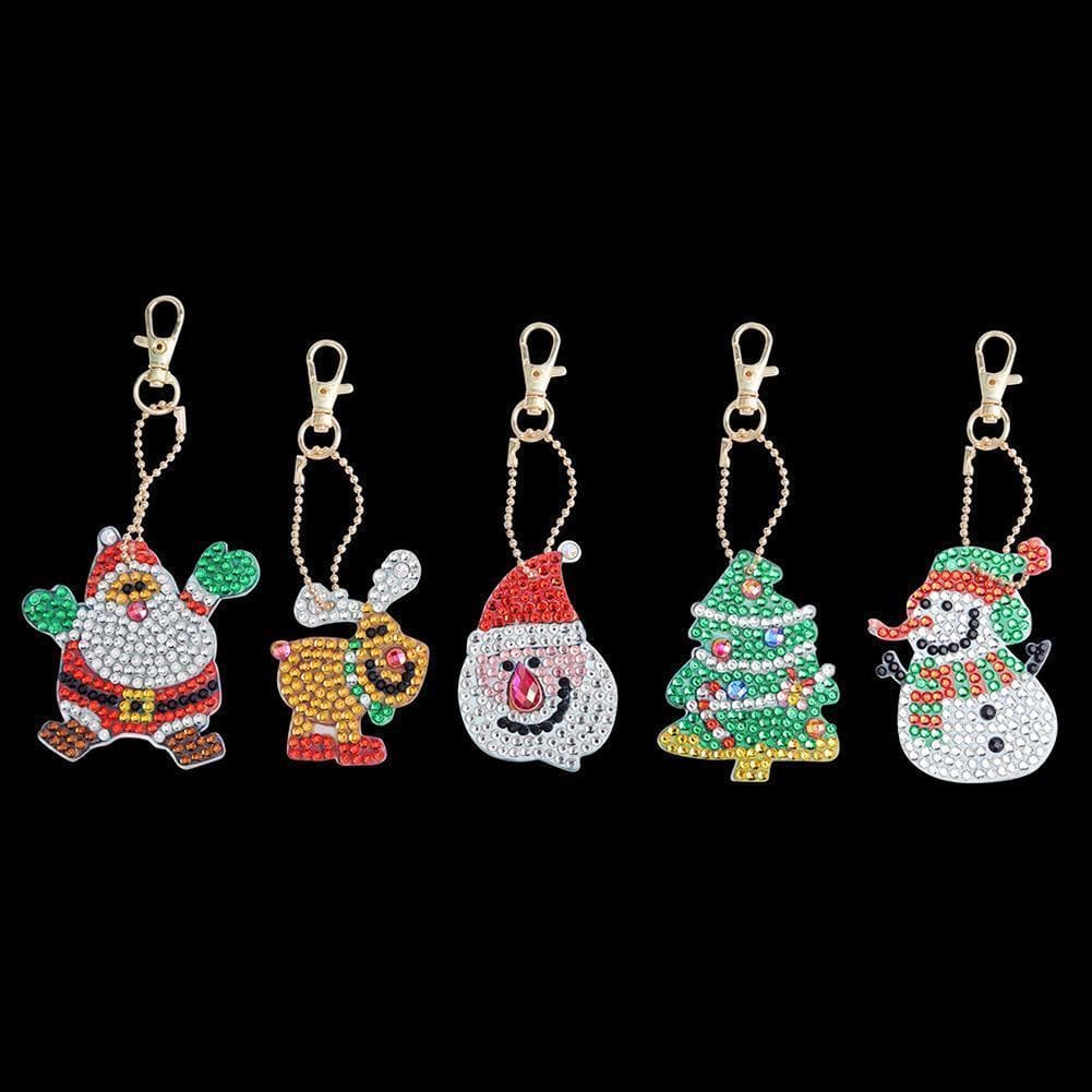 5pcs DIY Full Drill Special-Shape Diamond Painting Keychain Christmas ktclubs.com