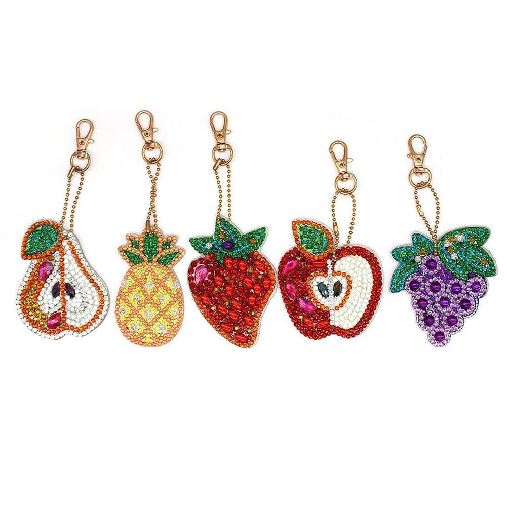 5pcs DIY Full Drill Special Shaped Diamond Painting Fruit Keychain ktclubs.com