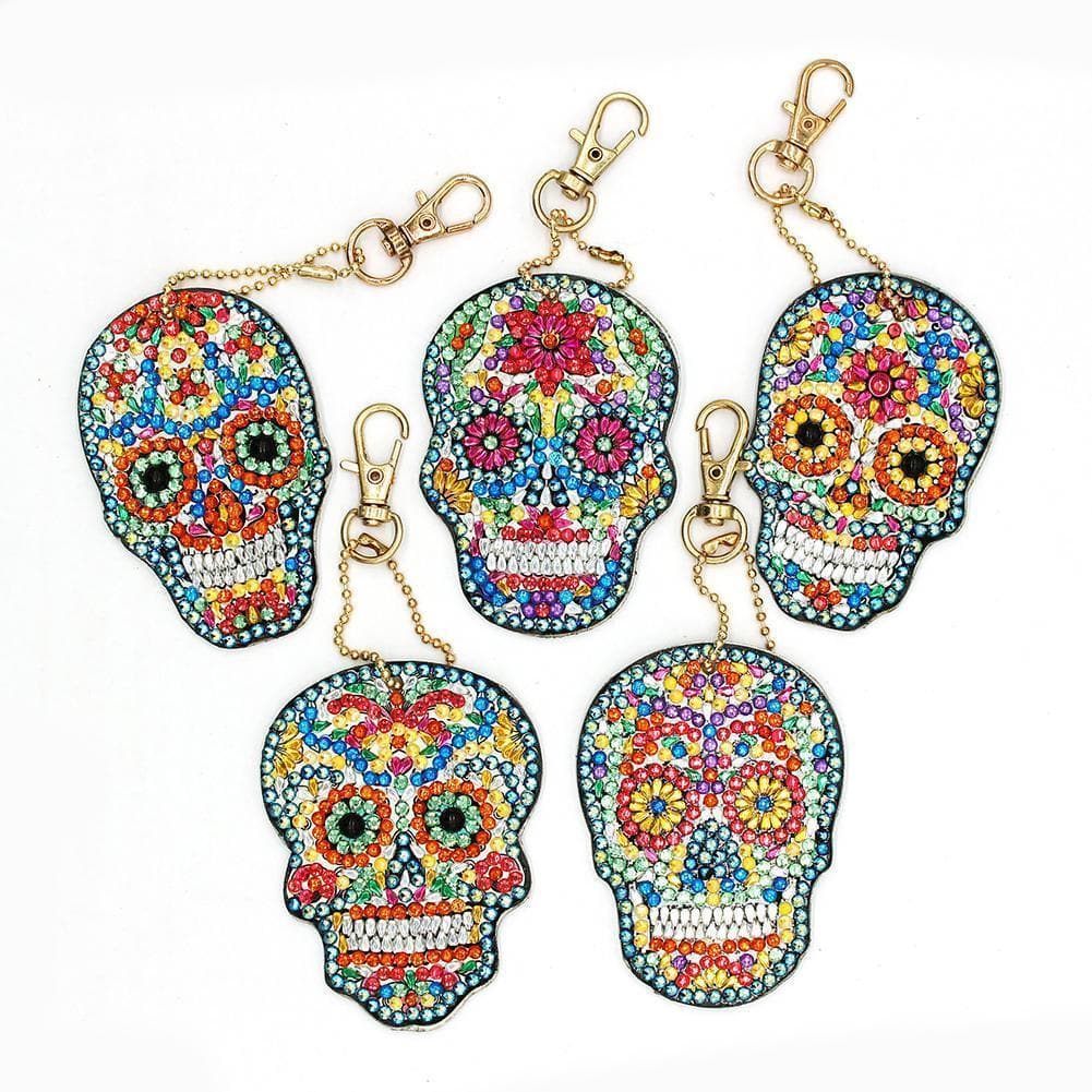 5pcs DIY Full Drill Special Shaped Diamond Painting Skull Keychain ktclubs.com