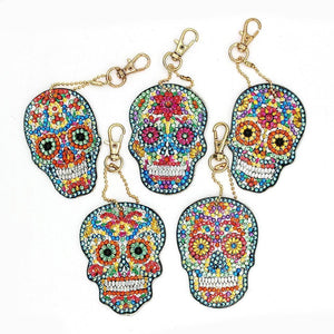 5pcs DIY Full Drill Special Shaped Diamond Painting Skull Keychain ktclubs.com