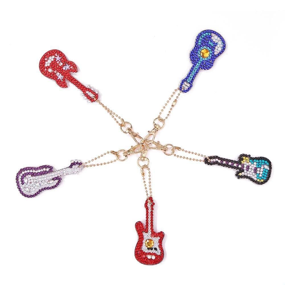 5pcs DIY Violin Full Drill Special Shaped Diamond Painting Keychains Gifts ktclubs.com