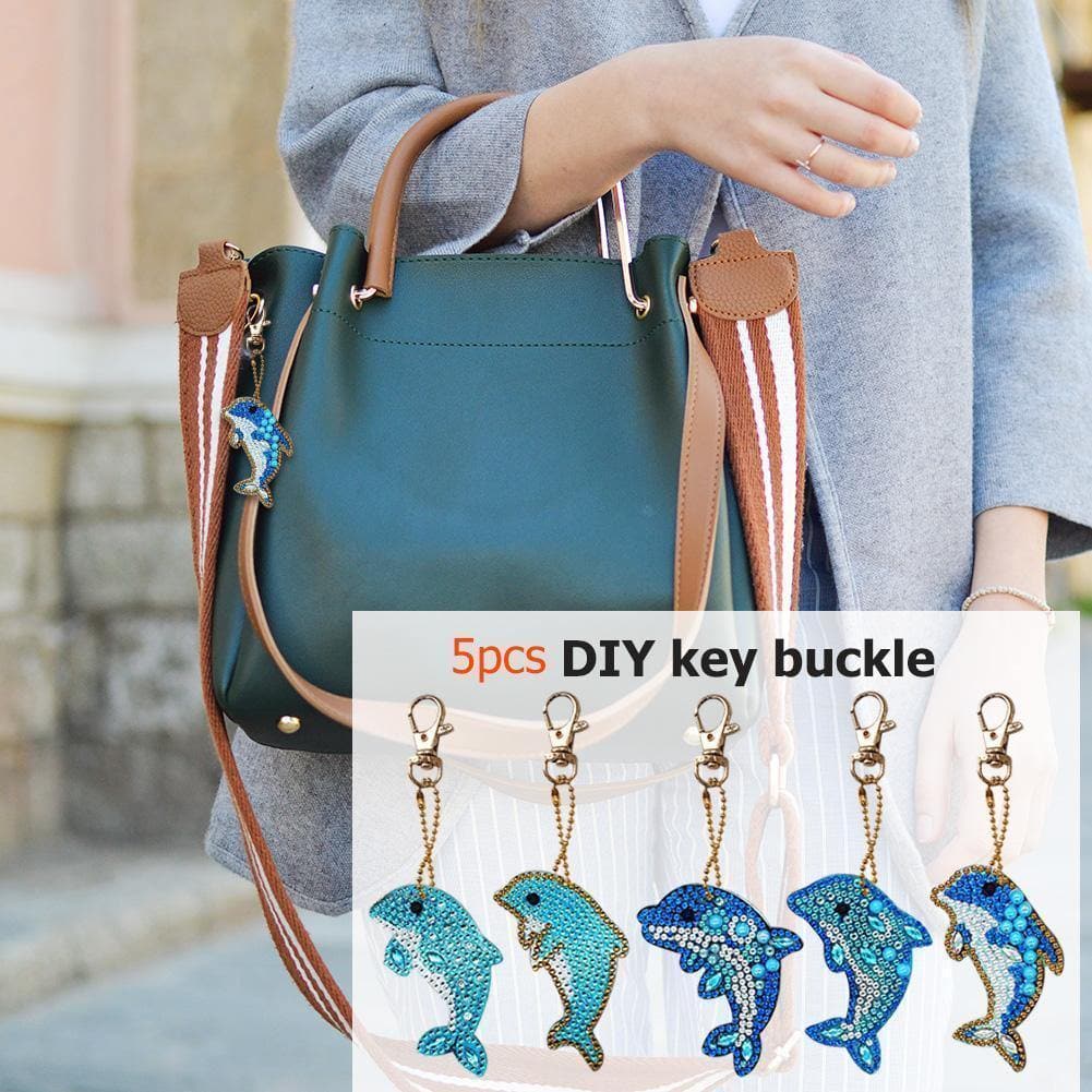 5pcs Dolphin Special Shape Full Drill DIY Diamond Keychain ktclubs.com