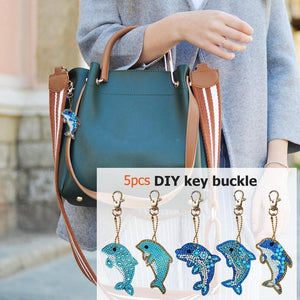 5pcs Dolphin Special Shape Full Drill DIY Diamond Keychain ktclubs.com