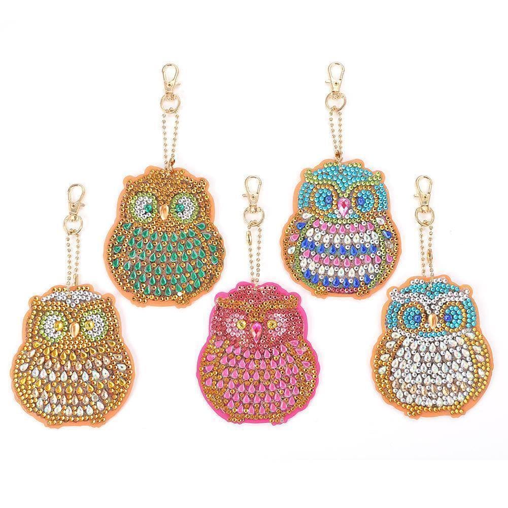 5pcs Owl DIY Full Drill Special Shaped Diamond  Keychain ktclubs.com