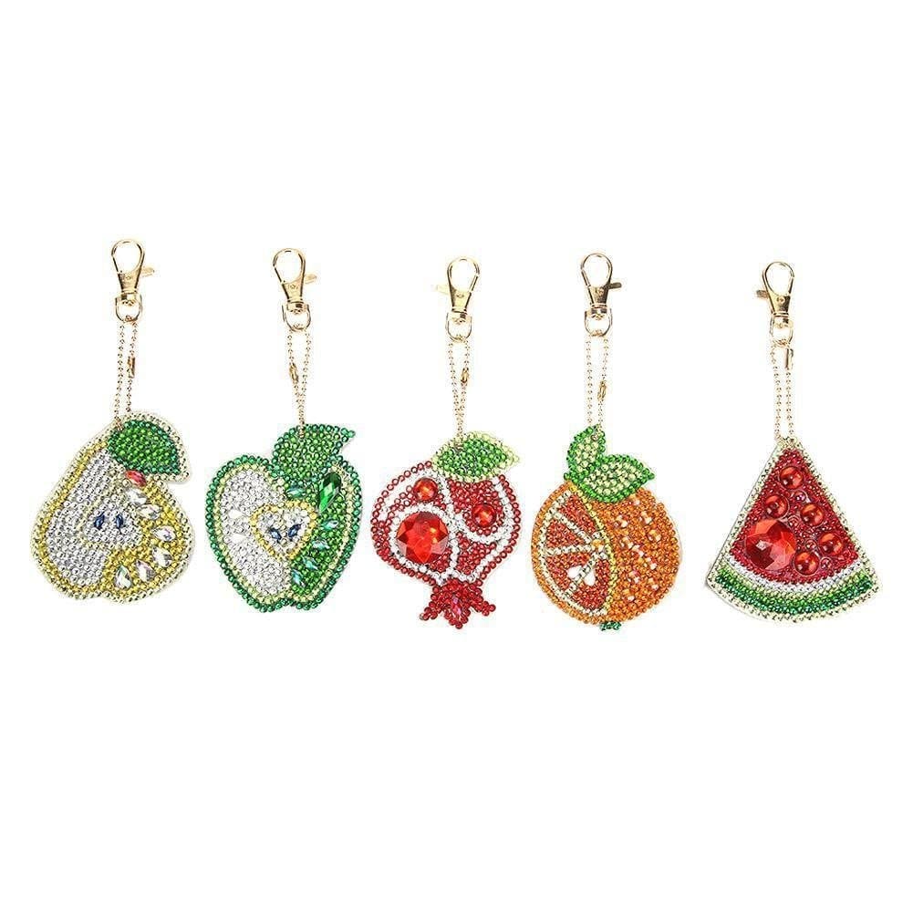 5pcs/set DIY Fruits Full Drill Special Shaped Diamond Keychain ktclubs.com