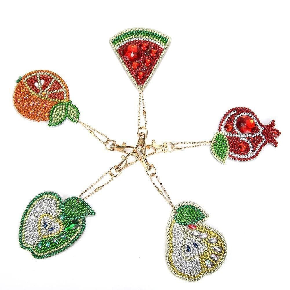 5pcs/set DIY Fruits Full Drill Special Shaped Diamond Keychain ktclubs.com