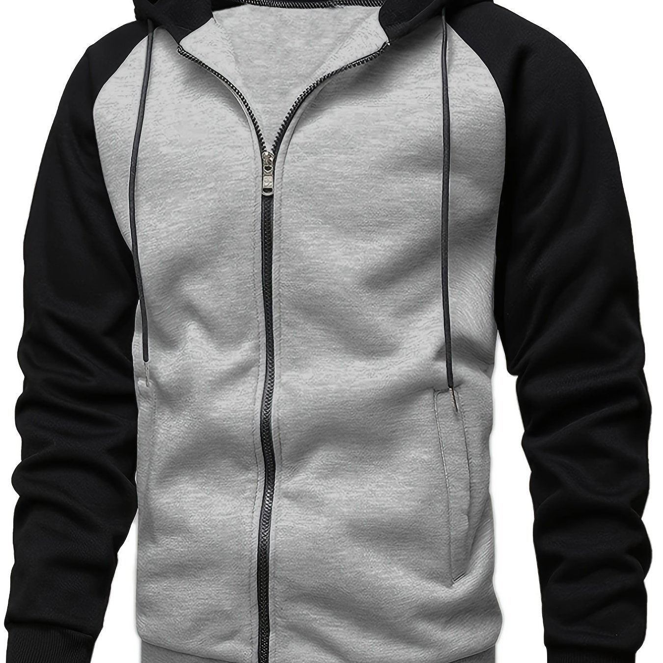 Fall/Winter Men's Colorblock Raglan Sleeve Zip Up Drawstring Hoodie