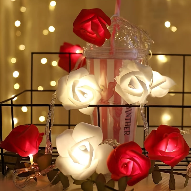 1pc LED Foam Rose Flower String Light, Small Lantern, Powered By Battery Box, Festive Decoration