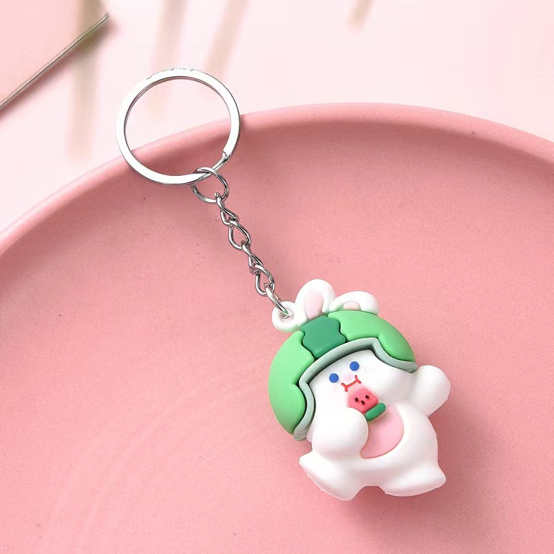 Cute Helmet Rabbit Keychain Bag Pendant Female Fashion Color Cartoon Animal Ornament