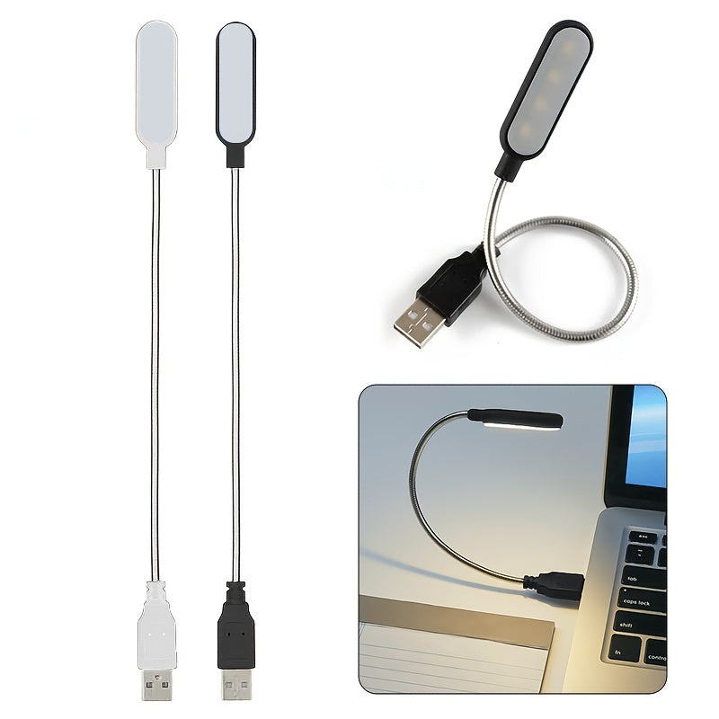 1pc/2pcs Portable Flexible USB LED Reading Light For Laptop, Keyboard, Power Bank, 6 LED Beads, Flexible Adjustable Full Angle Tube (Black And White)