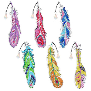 6PCS DIY Diamond Painting Feather Shape Bookmark ktclubs.com