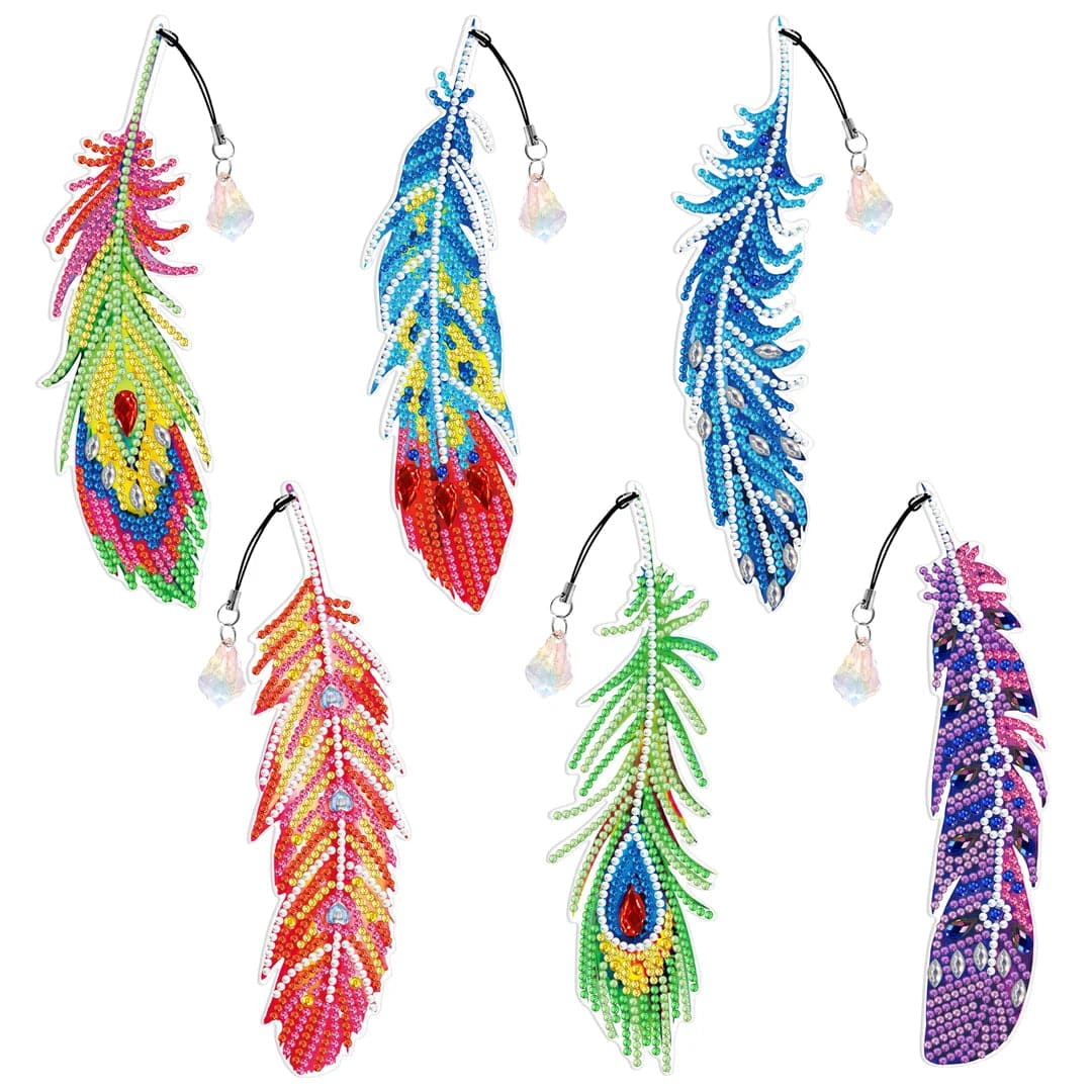 6PCS DIY Diamond Painting Feather Shape Bookmark ktclubs.com