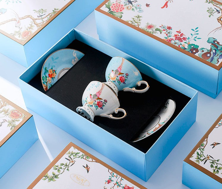 Beautiful Bird Pattern Tea Cups, Creative Bone China Porcelain Tea Cup Set, Elegant Oriental Pheasant Ceramic Cups and Saucers in Gift Box